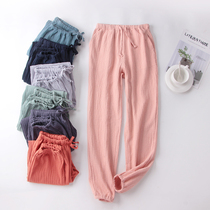 Spring Summer day lovers thin water washed crepe cloth pure cotton sleeping pants men and women double layer gauze home pants closed womens pants