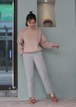 Whisper moss * Simple and wild light gray fleece radish pants winter pants*Ling original production * 201901011