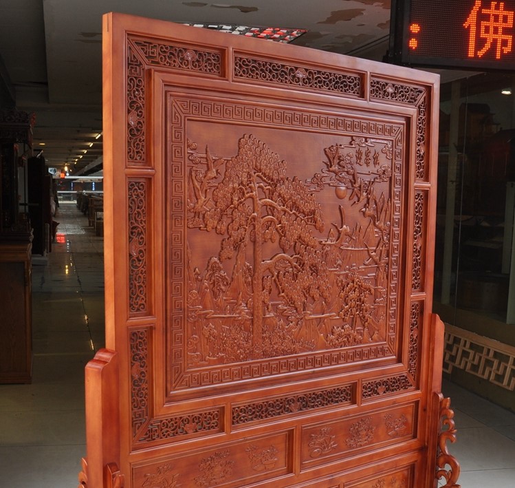 Solid wood floor seat screen interstitial screen enterprise company office feng shui entrance partition family bedroom screen double-sided carving