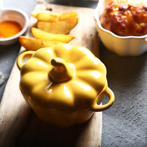 Mino Cartoon Pumpkin Styling With Lid Small Bowl Flush Creative Ceramic Baking Bacon Stew Broth Baking Bowl Cute Double Ear Bowl