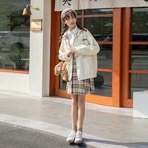 Commoner sauce original two sides wear check Japanese tooling style loose and sweet JK coat female college style spring new