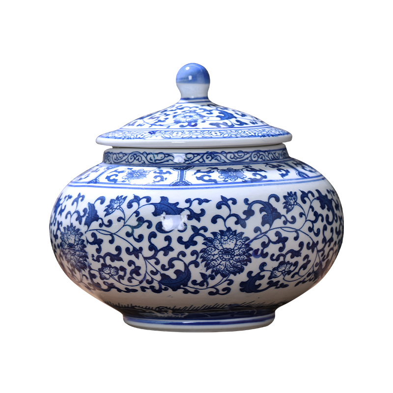 Son of jingdezhen ceramics POTS sealed storage tank with cover of blue and white porcelain tea pot of Chinese traditional medicine can household decorations