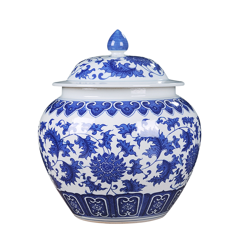 Blue and white porcelain of jingdezhen ceramics general tank furnishing articles storage tank with cover pot of new Chinese style household ornaments