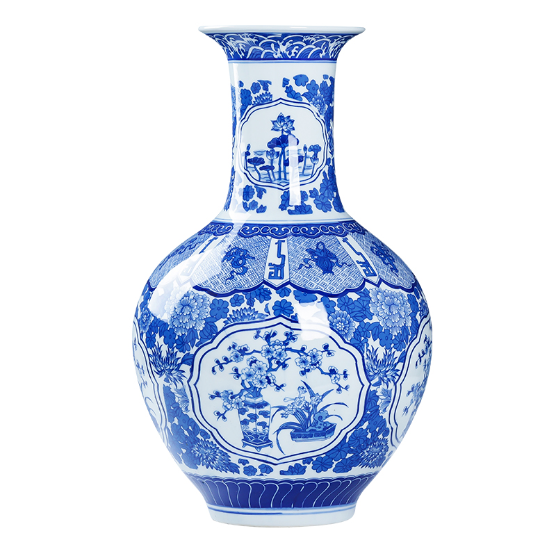 Large antique vase of blue and white porcelain of jingdezhen ceramics flower arranging furnishing articles sitting room of Chinese style household flower decorations