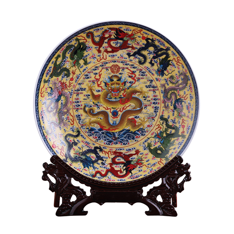 Jingdezhen porcelain ceramic figure, Kowloon feng shui hang dish large decorative plate of new Chinese style household adornment furnishing articles