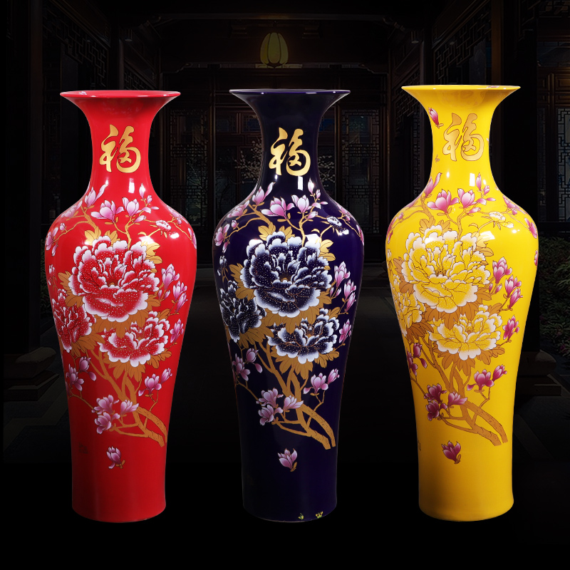 Jingdezhen ceramics China red high sitting room of large vases, large TV ark, villa decorations furnishing articles