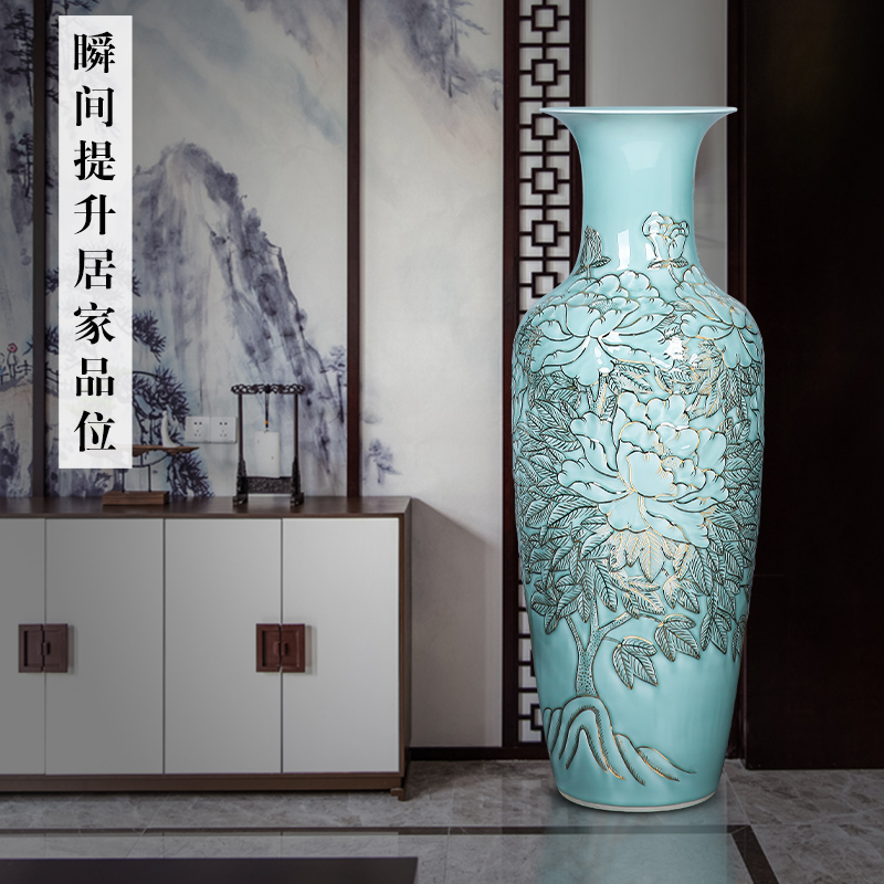 Jingdezhen ceramics anaglyph hand - made paint floor extra large vases, Chinese hotels sitting room adornment is placed