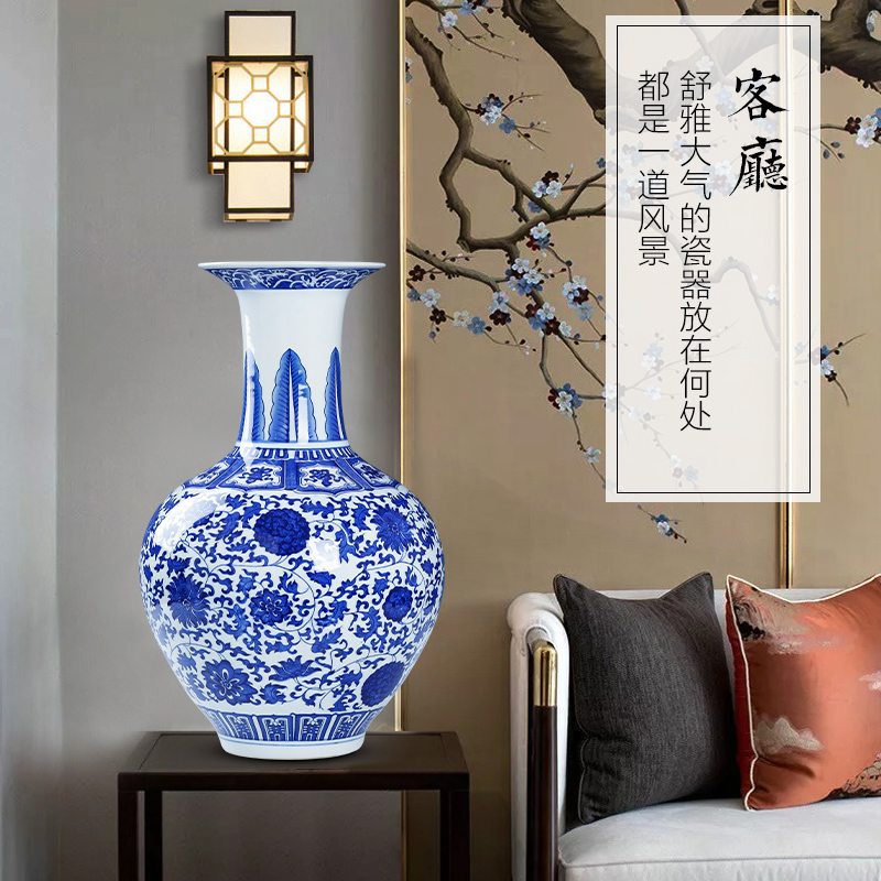 Jingdezhen ceramics archaize large blue and white porcelain vases, new Chinese style household living room TV ark adornment furnishing articles