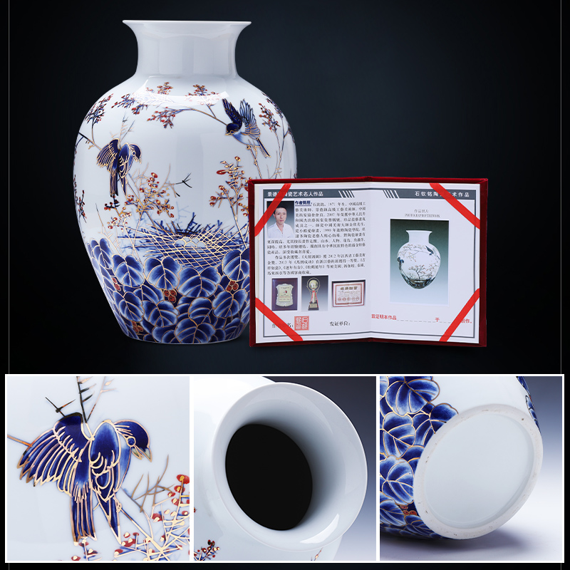 The see colour blue and white porcelain of jingdezhen ceramics hand - made large vases, new Chinese style light key-2 luxury home sitting room adornment is placed