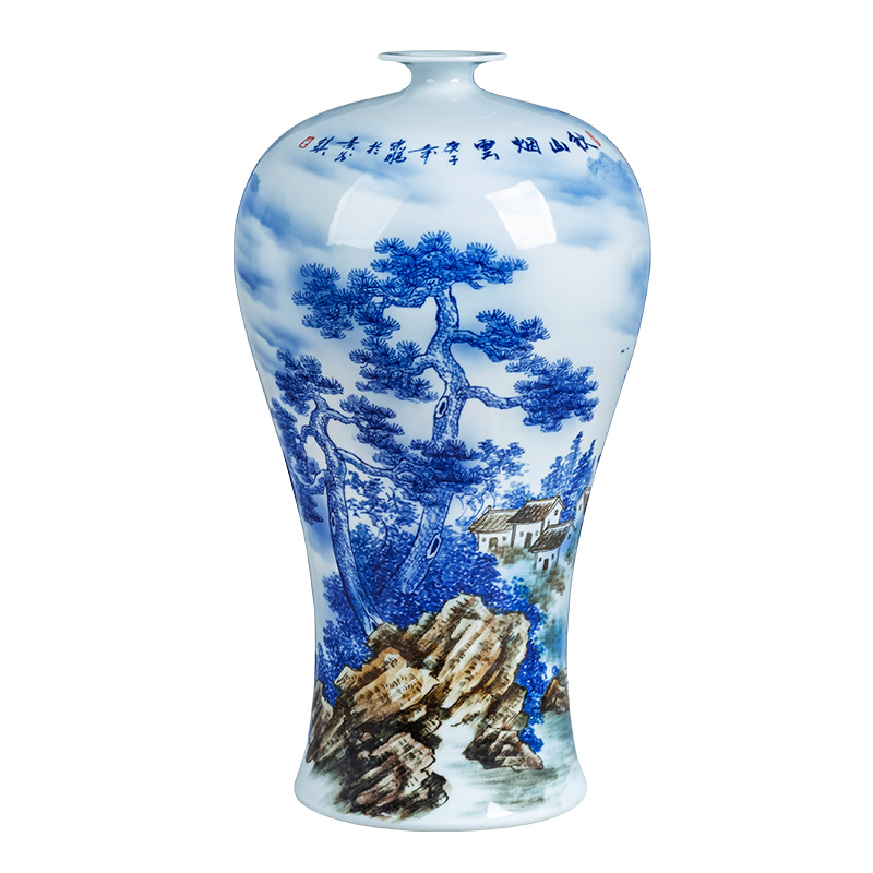 Blue and white porcelain of jingdezhen ceramics hand - made large new sitting room of Chinese style household decorative porcelain vase landing furnishing articles