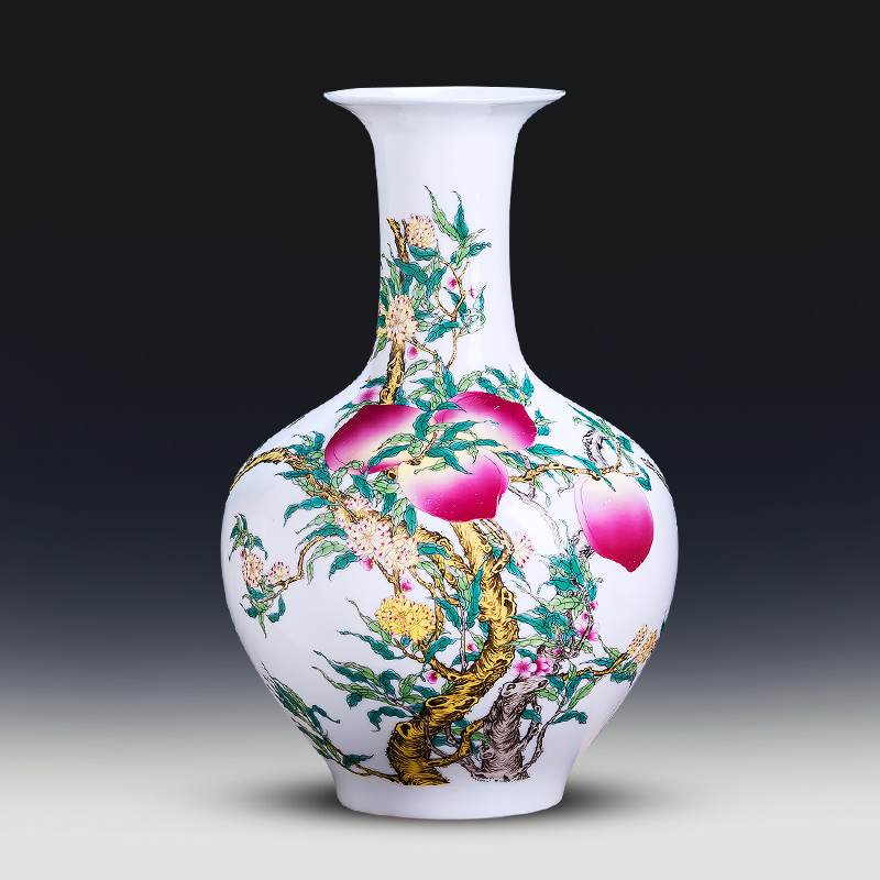 Jingdezhen ceramics thin foetus nine peach figure vase furnishing articles of new Chinese style household living room TV cabinet flower decorations