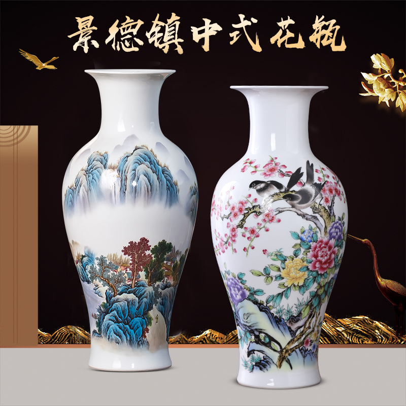 Jingdezhen chinaware big blue and white porcelain vase lucky bamboo flower arrangement sitting room ark, household craft ornaments furnishing articles