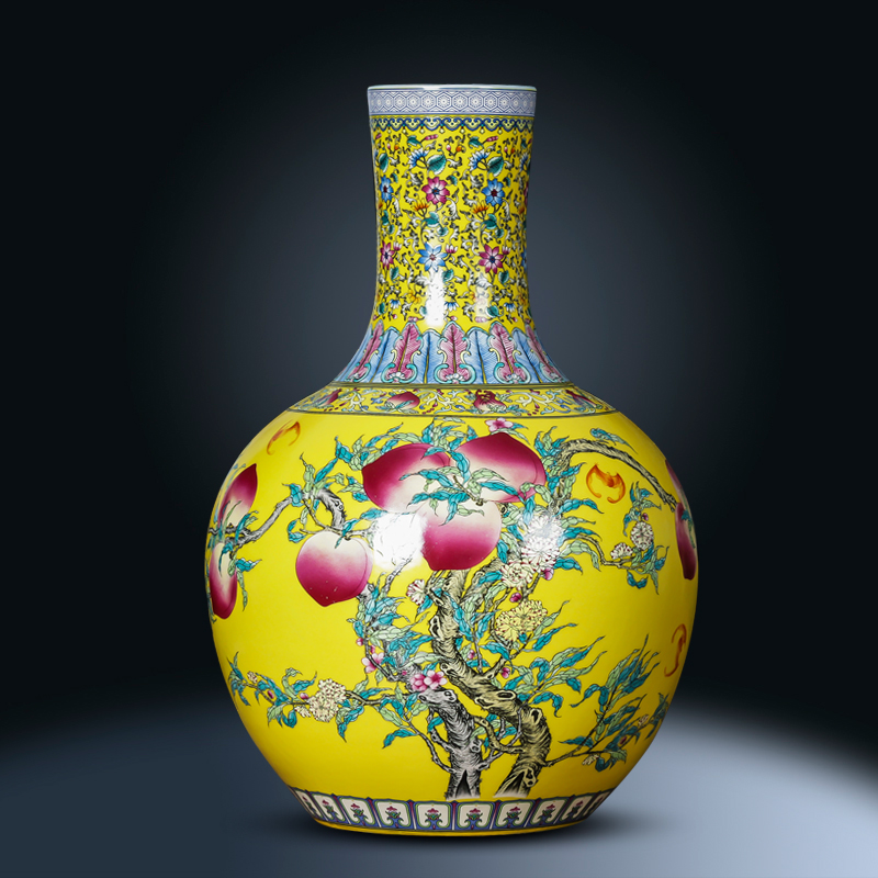 Jingdezhen porcelain ceramic vase furnishing articles yellow new Chinese style household living room TV cabinet flower adornment ornament