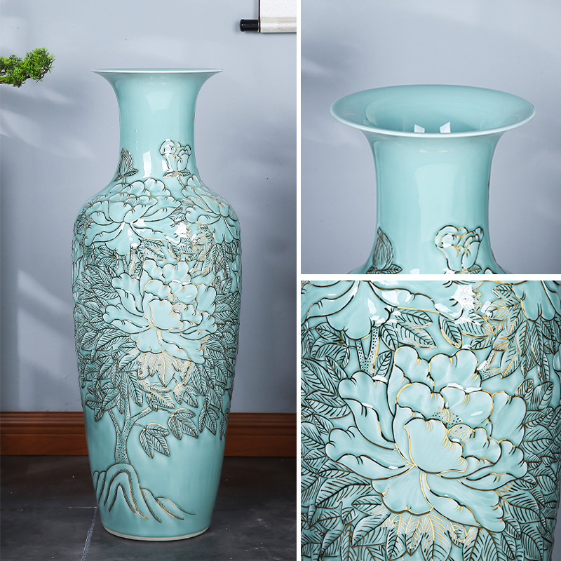 Jingdezhen ceramics anaglyph hand - made paint floor extra large vases, Chinese hotels sitting room adornment is placed