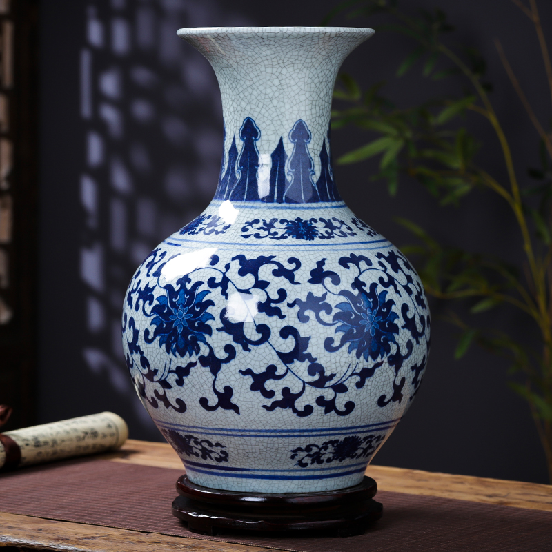 Jingdezhen porcelain ceramic large blue and white porcelain vase guanyao new Chinese style household furnishing articles archaize sitting room adornment
