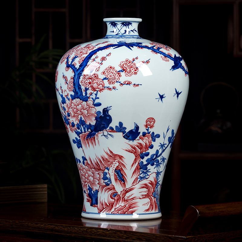 Hand - made name plum flower vase of blue and white porcelain of jingdezhen ceramics name plum bottle of flower arrangement sitting room adornment of Chinese style household furnishing articles