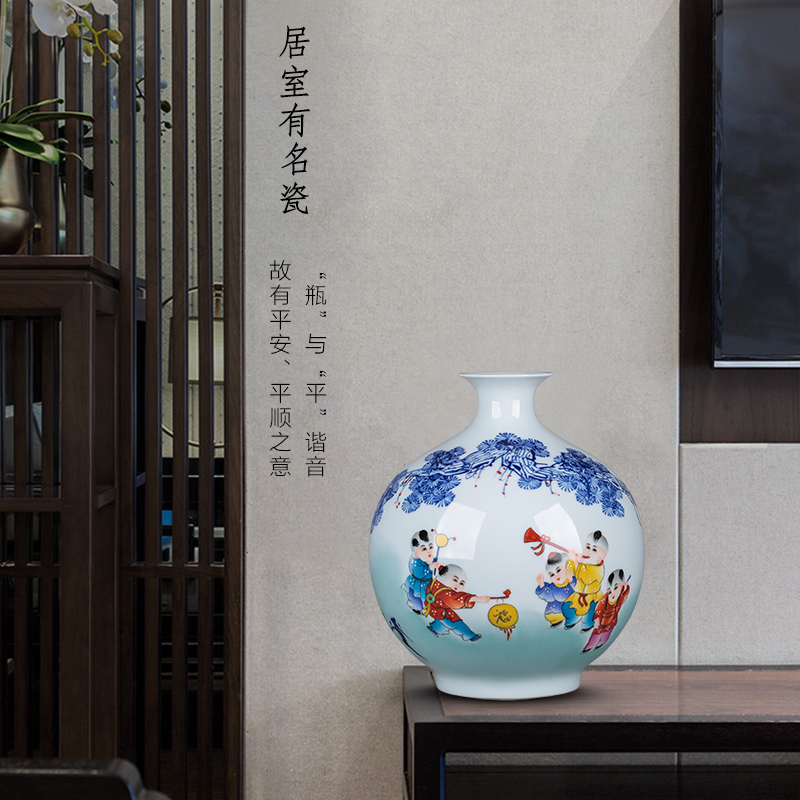 Jingdezhen ceramics hand - made pomegranate bottles of blue and white porcelain vase household adornment rich ancient frame sitting room porch place