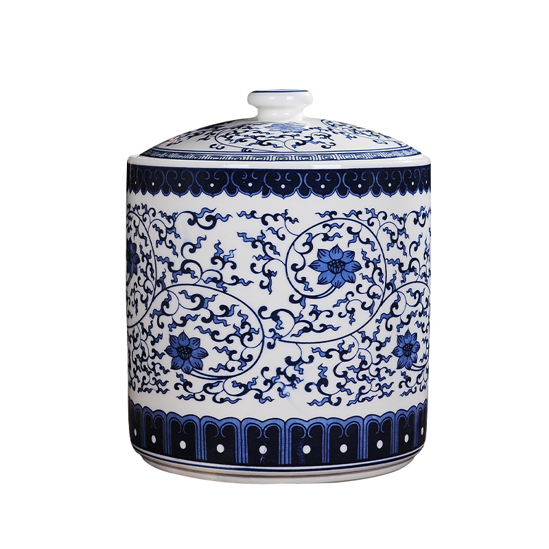 Jingdezhen blue and white porcelain tea pot restoring ancient ways chinaware furnishing articles large tea cake with cover tank storage tank receive a jar