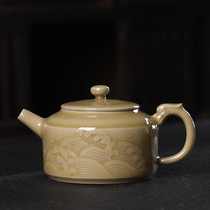 Handmade teapot ceramic single pot kung fu tea set home Longquan antique carved Celadon ball filter bubble teapot