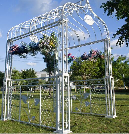 新款喜亭花厅欧式铁艺拱门花架 结婚幸福门摄影婚庆拱门室外喜亭