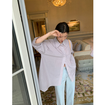 ADA MISS High quality Japanese ice fiber GIGI striped profile loose shirt womens summer medium long shirt