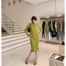 ADA MISS winter dress new | Twin flower_temperament feminine dark knit dress female medium length