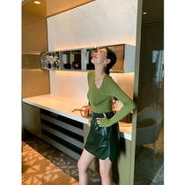 ADA MISS Autumn new fashionable tilt collar pearlescent all wool base shirt women long sleeve slim pullover sweater