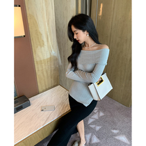 ADA MISS autumn 2022 new one-shoulder long-sleeved side slit soft wool texture slim knitted top womens