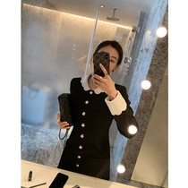 ADA MISS heavy industry small incense long A word doll collar fake two woolen dress female black and white autumn winter thick