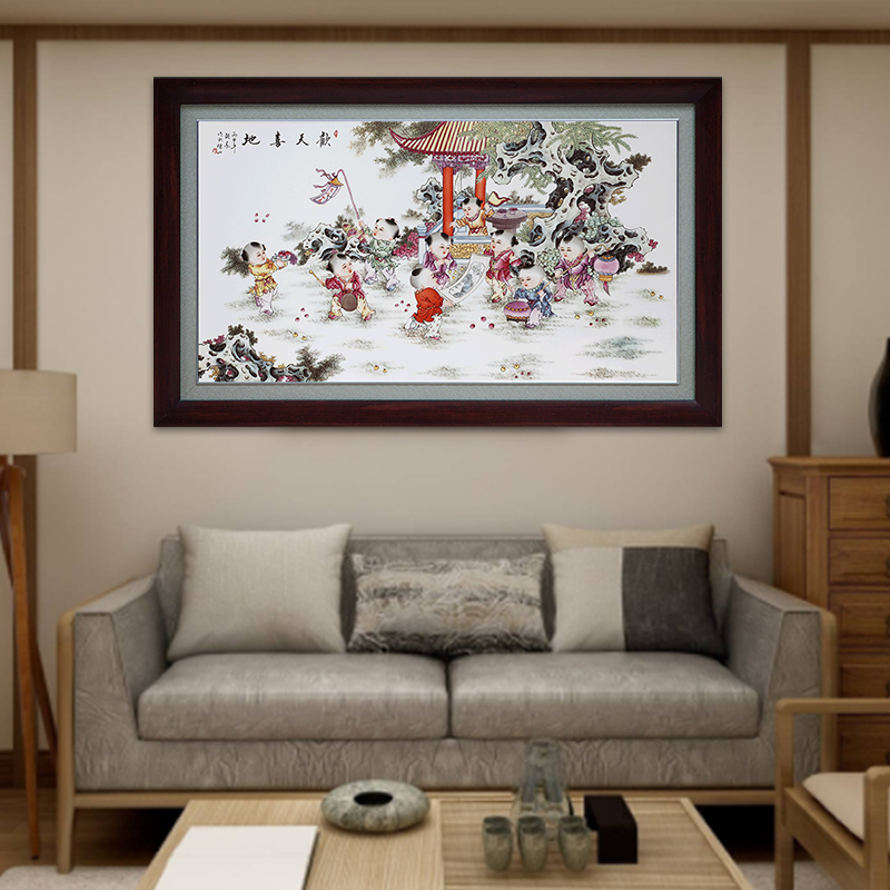 Jingdezhen ceramic central scroll the sitting room porch decoration to the hotel landscape of Chinese style box setting wall hangs a picture decorative porcelain plate painting