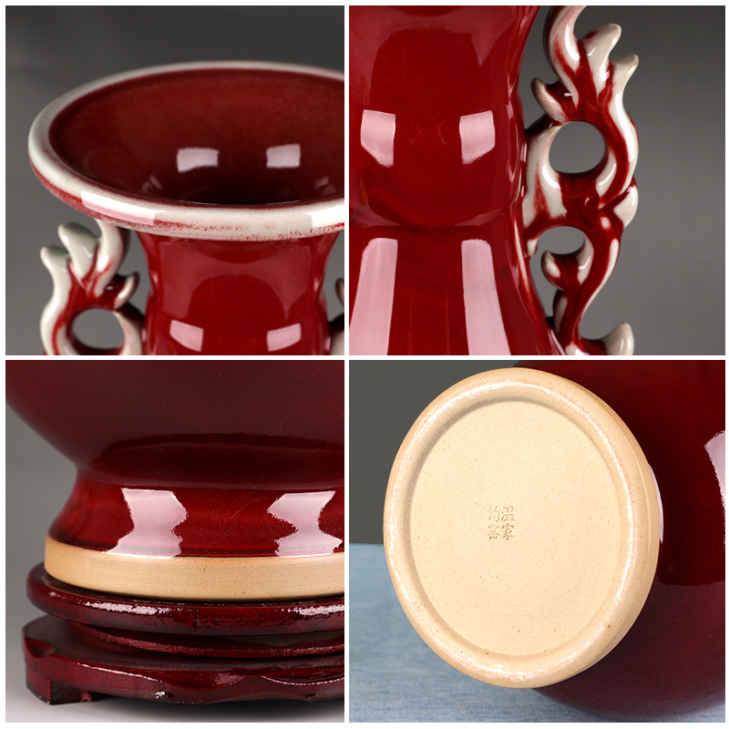 Jun porcelain of jingdezhen ceramics slicing ears ruby red vase okho spring sitting room of Chinese style household handicraft furnishing articles