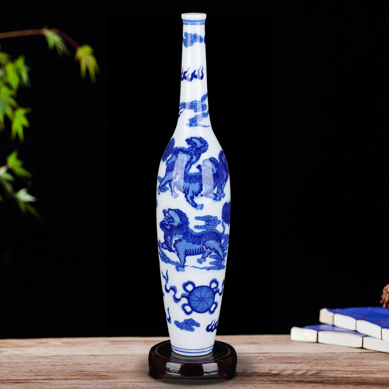 Antique Chinese blue and white porcelain of jingdezhen ceramics vase gall bladder flower arranging living room home decoration furnishing articles of handicraft