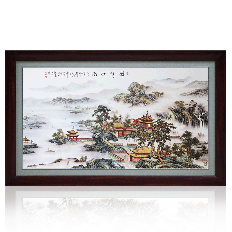 Jingdezhen ceramic central scroll the sitting room porch decoration to the hotel landscape of Chinese style box setting wall hangs a picture decorative porcelain plate painting