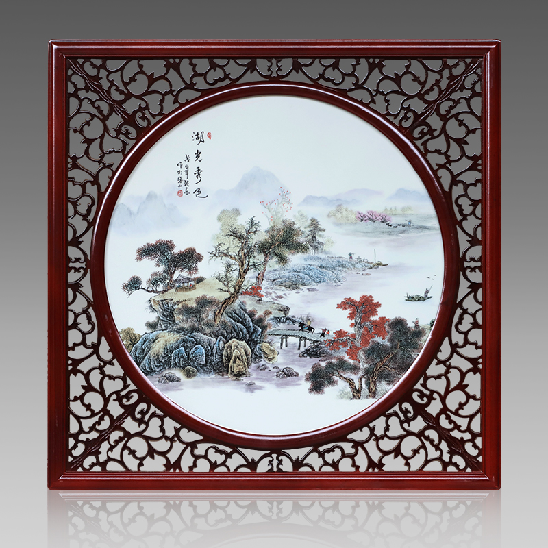 Jingdezhen ceramic central scroll the sitting room porch hotel mural Chinese box square window setting wall decorative porcelain plate painting