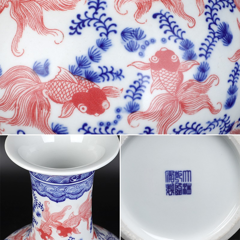 Jingdezhen ceramics antique vase blue - and - white youligong red fish figure sitting room place collectables - autograph collection household act the role ofing is tasted