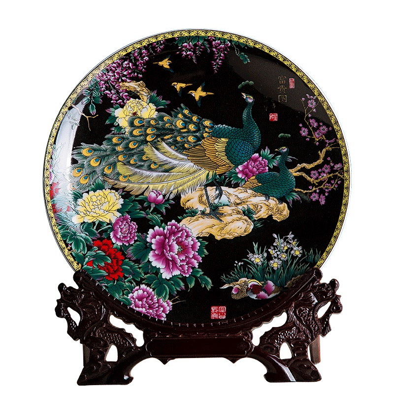 Jingdezhen ceramics furnishing articles home decorations hanging dish handicraft sitting room ark figure decoration plate of black with a silver spoon in its ehrs expressions using