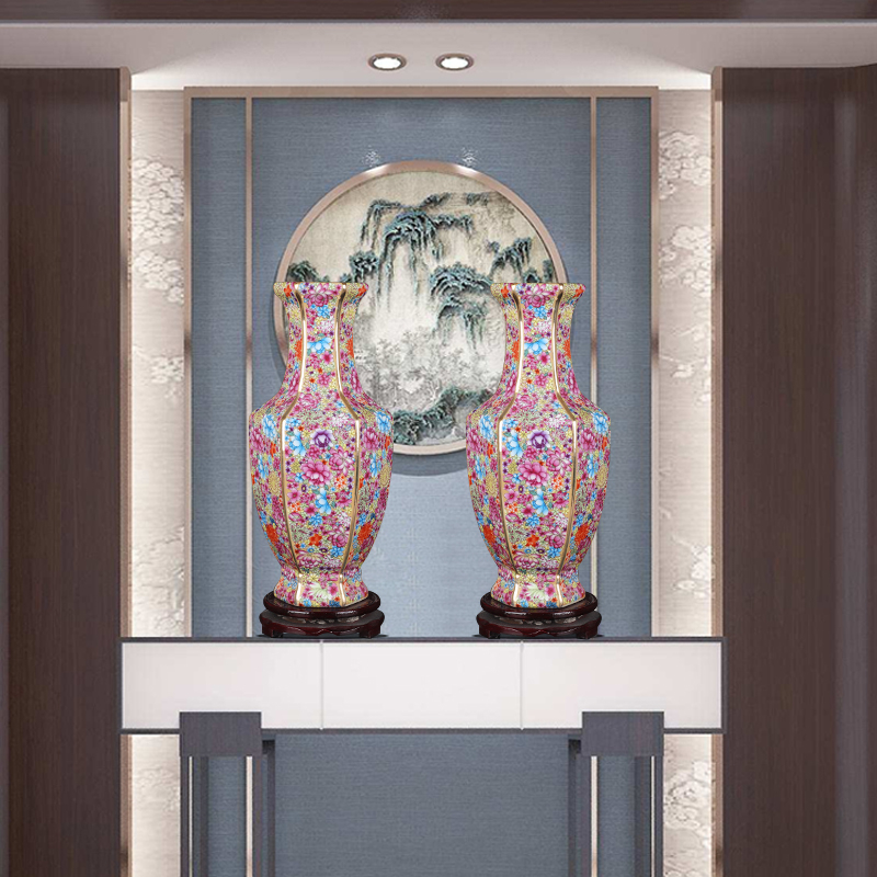 Archaize of jingdezhen ceramics powder enamel vase than Chinese style porch sitting room TV ark adornment fu lu shou furnishing articles