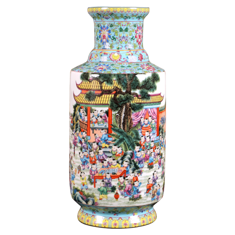 Jingdezhen porcelain ceramic colored enamel large vases, flower arranging place of new Chinese style household living room TV cabinet decoration