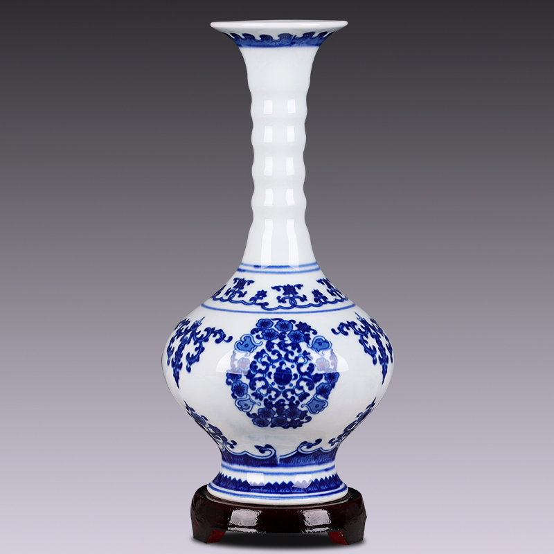 Blue and white porcelain of jingdezhen ceramics vase flower arranging place new Chinese handicrafts rich ancient frame trinket sitting room