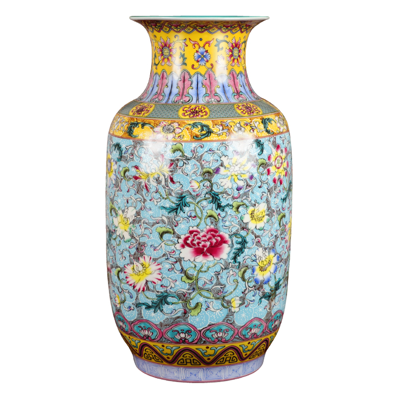 Jingdezhen porcelain ceramic colored enamel large vases, flower arranging place of new Chinese style household living room TV cabinet decoration