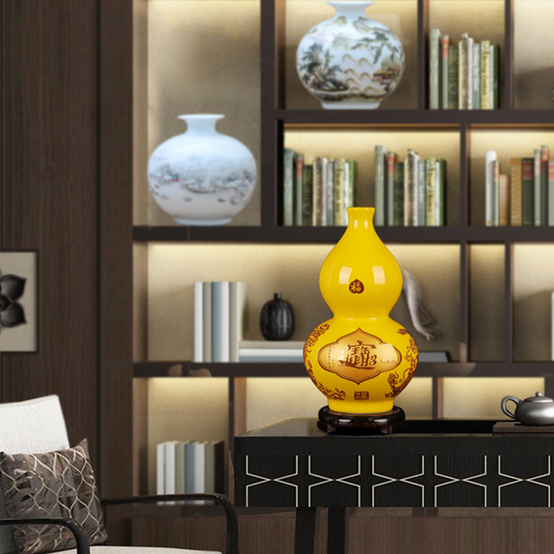 Jingdezhen ceramics yellow floret bottle of flower arranging furnishing articles sitting room TV ark, home wine ark, adornment handicraft