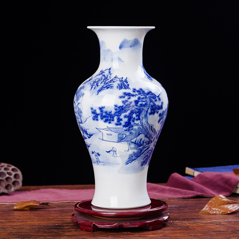 Jingdezhen ceramics landscape paintings of blue and white porcelain vases, the sitting room TV ark, wine decorations furnishing articles household act the role ofing is tasted