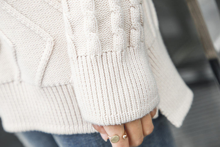 东润莲 加厚纯棉毛衣女士高领外套 秋冬全棉针织衫大码长袖棉线衣