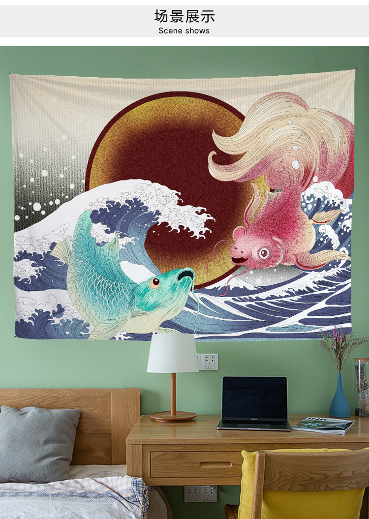 和风浮世绘墙布海浪挂布ins日式装饰物卧室背景布装饰画宿舍墙布