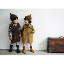 Zoebaby Korean childrens clothing men and women baby soft cute little lapel plaid shirt spring and autumn ins