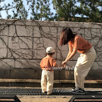 Zoebby South Korean childrens clothing moms baby parent-child soft minimalist T-shirt 100 for a spring summer