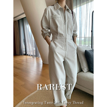 Rest independent design 20 autumn soft imitation denim waist slim workwear INS minimalist overalls women