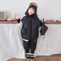 Girls net red suit autumn baby girl 2021 new Korean version of Western style fashionable childrens cotton clothes cotton clothes two-piece set