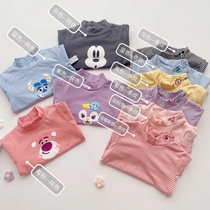 Childrens cartoon striped t-shirt pure cotton embroidery spring and autumn outer wear bottoming shirt Autumn thin long-sleeved Western style girls top