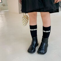 Girls' socks spring and autumn Korean version of children's pearl stockings black wild with pure cotton spring baby stockings